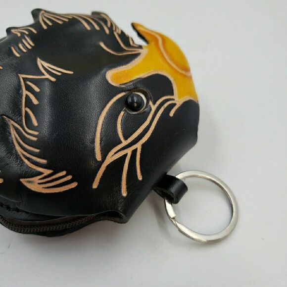 Eagle Leather Wristlet Wallet Handmade Tooled Coin Purse Keychain Western Gift - Picture 6 of 16